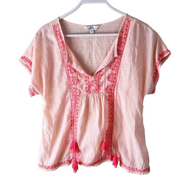 Vineyard Vines Women's Small Shirt Top orange peach Embroidered Short‎ Sleeve - Picture 1 of 6